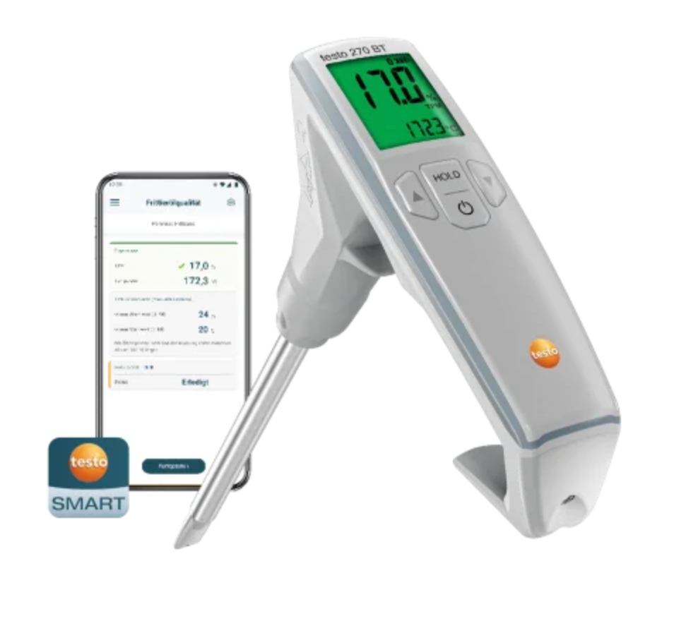 [Part 0563-2770 / medidor Testo 270 Bluetooth (BT)] Set Testo 270 BT Medidor de TPM para grasas de freír con aceite de referencia, maletín, bluetooth integrado y app